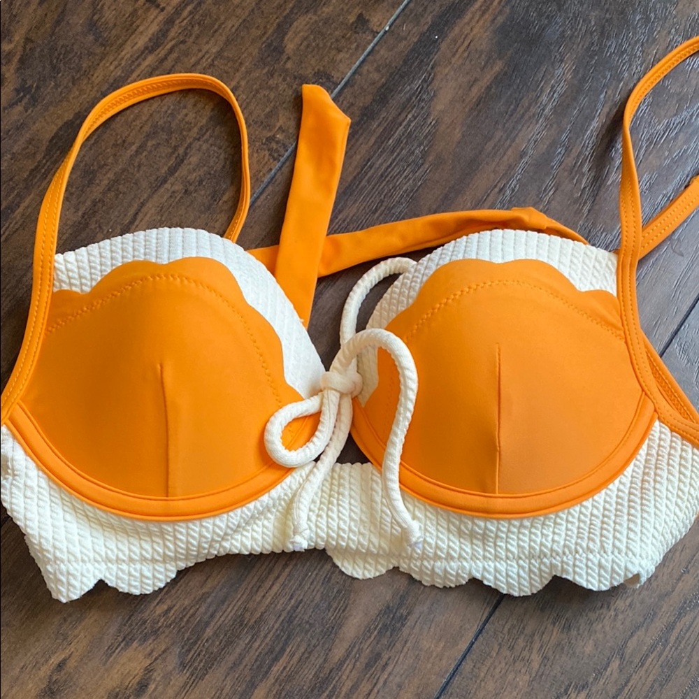 Orange and Cream Scalloped Bikini Top